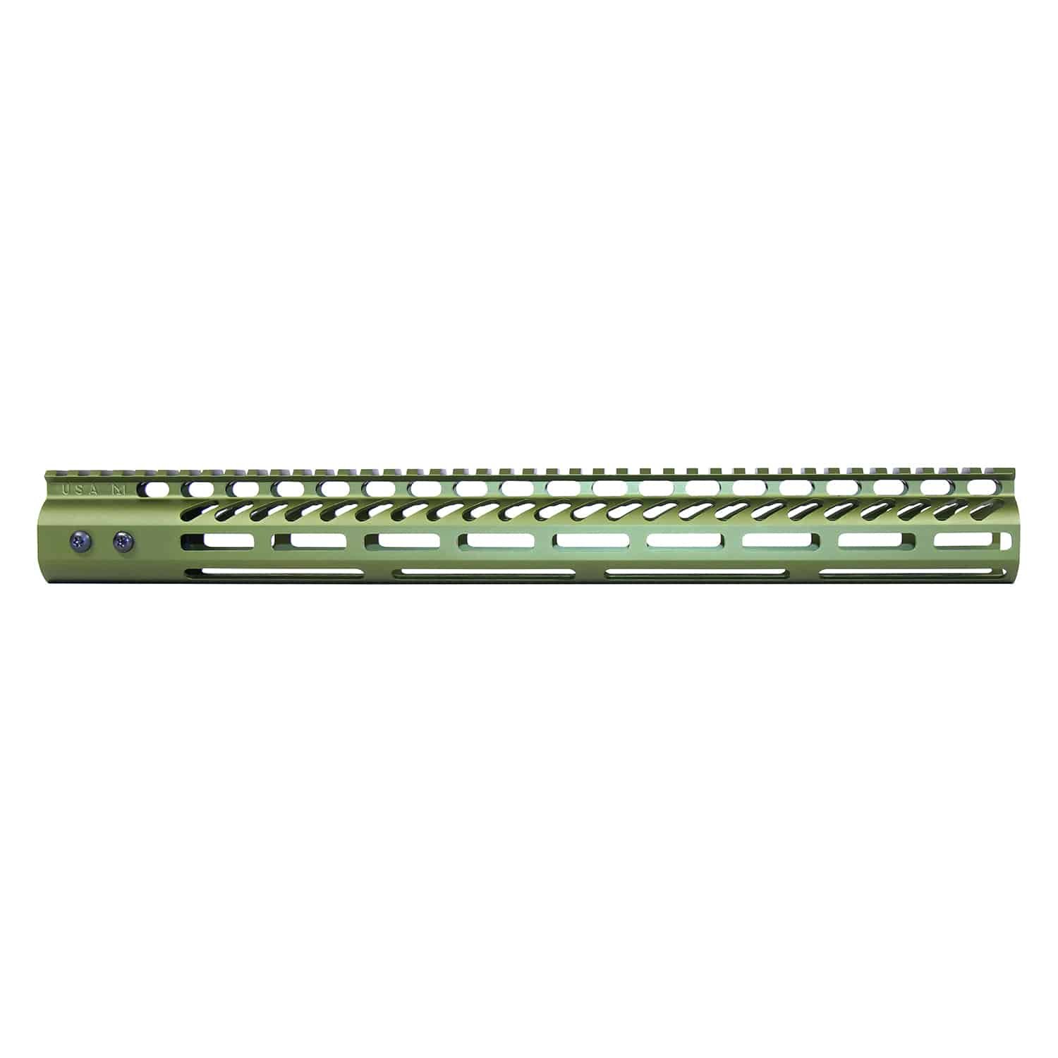 16.5" Ultra Lightweight Thin M-LOK System Free Floating Handguard With Monolithic Top Rail (Anodized Green)