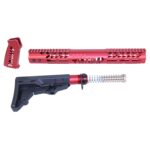 AR-15 Trump Series red anodized furniture set with buttstock and buffer tube.