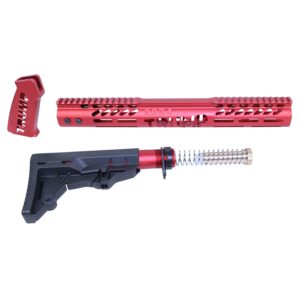 AR-15 Trump Series red anodized furniture set with buttstock and buffer tube.