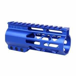 Guntec USA 5-inch Blue Anodized Aluminum M-LOK Handguard with Picatinny Top Rail.