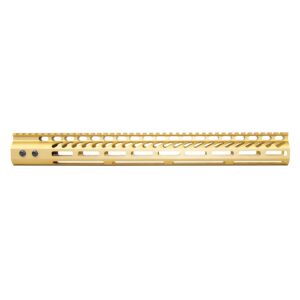 Gold Anodized Guntec USA 16.5 M-LOK Handguard with Monolithic Top Rail.