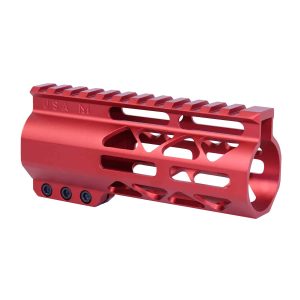 Red 5-inch Guntec AIR-LOK M-LOK Free Floating Handguard with Top Rail.