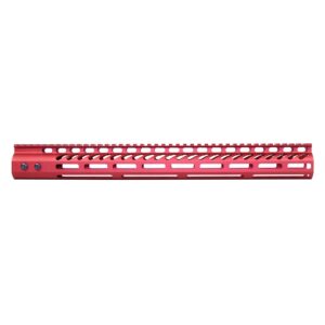 Red Guntec AR-15 handguard, 16.5-inch M-LOK slots, lightweight with top rail.