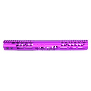 15-inch Guntec USA purple AR-15 handguard with M-LOK slots and Picatinny rail.