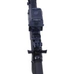 AR-15 with adjustable rear sight and Picatinny rail, anodized black finish.