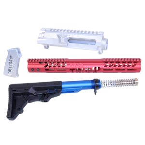 AR-15 Trump Series rifle parts in red, white, and blue.