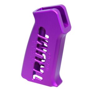 AR-15 Trump Series pistol grip in metallic purple with ergonomic design and star details.