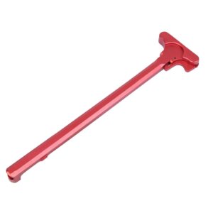 Red anodized aluminum AR-10 / LR-308 charging handle for enhanced durability and performance.