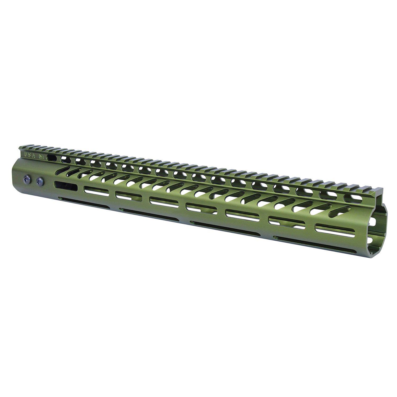 15" Ultra Lightweight Thin M-LOK System Free Floating Handguard With Monolithic Top Rail (.308 Cal) (Anodized Green)