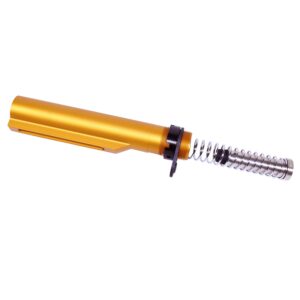 AR-15 buffer tube set in anodized orange with spring mechanism.