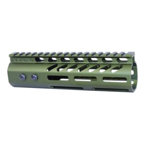 Guntec USA 7 AR-15 green M-LOK handguard with monolithic top rail for .308 caliber.