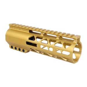 Gold 7-inch Guntec AR-15 M-LOK Handguard with Top Rail.