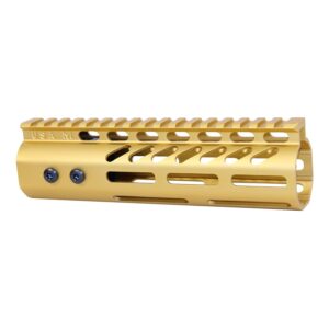 Gold 7-inch Guntec USA M-LOK AR-15 Handguard with Monolithic Top Rail.