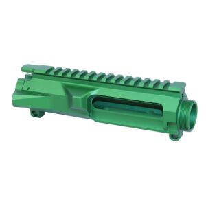 AR-15 green billet upper receiver with Picatinny rail and forward assist.