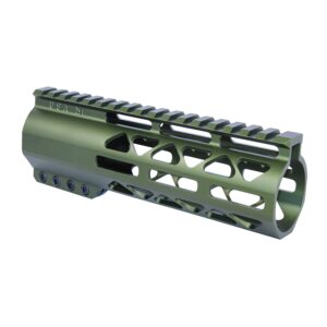 Guntec 7 green aluminum M-LOK handguard with Picatinny rail for .308 rifles.