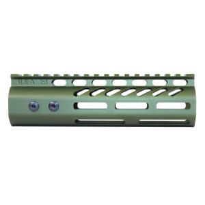 Olive green 7 M-LOK handguard with top Picatinny rail for .308 rifles, anodized finish.