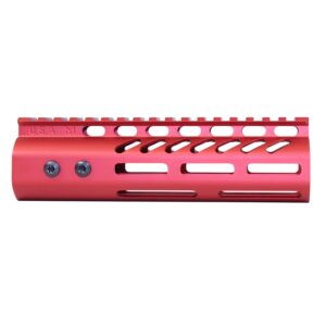 Red 7-inch M-LOK handguard for .308 rifles with monolithic top rail.