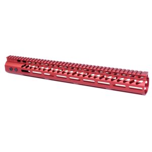 Red 16.5 Guntec USA M-LOK handguard for .308 rifles with top picatinny rail.