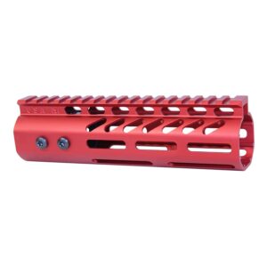 Red 7-inch Guntec M-LOK handguard for .308 rifles with monolithic top rail.