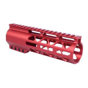 Red 7-inch Guntec AIR-LOK M-LOK handguard with top rail for .308 caliber firearms.