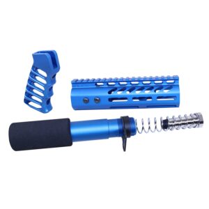 Blue AR .308 pistol furniture set with ergonomic grip and shock-absorbing components.