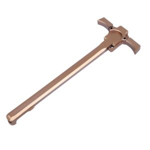 AR-15 bronze ambidextrous charging handle with ergonomic T-shaped grip.