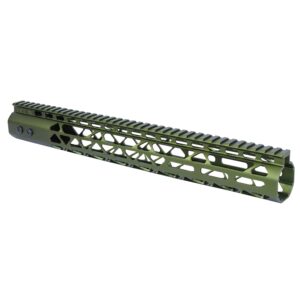 Guntec USA green anodized .308 rifle handguard with M-LOK system and top rail.