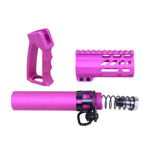 AR-15 Micro Pistol Furniture Set in Anodized Pink.