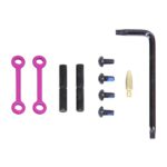 Anodized pink AR-15 anti-rotation trigger/hammer pin set with tools.