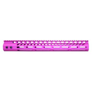 Pink 15-inch Guntec USA ultra lightweight M-LOK handguard with top rail.