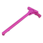 Pink modern hammer with T-shaped head, sleek design, and durable polymer handle.