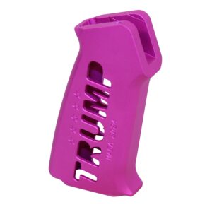 Pink AR-15 grip with TRUMP and stars design, ergonomic and lightweight.