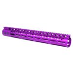 Anodized purple Guntec-USA 15 M-LOK handguard with monolithic top rail for .308 rifles.