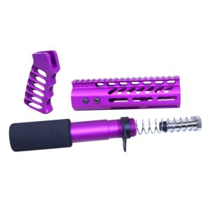 Anodized Purple AR .308 Pistol Furniture Set on White Background.