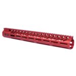 Red 15-inch Guntec USA AR-15 M-LOK free-floating handguard with top rail.