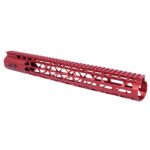 Red 15-inch Guntec USA M-LOK Free Floating Handguard for .308 Rifles with Top Rail.