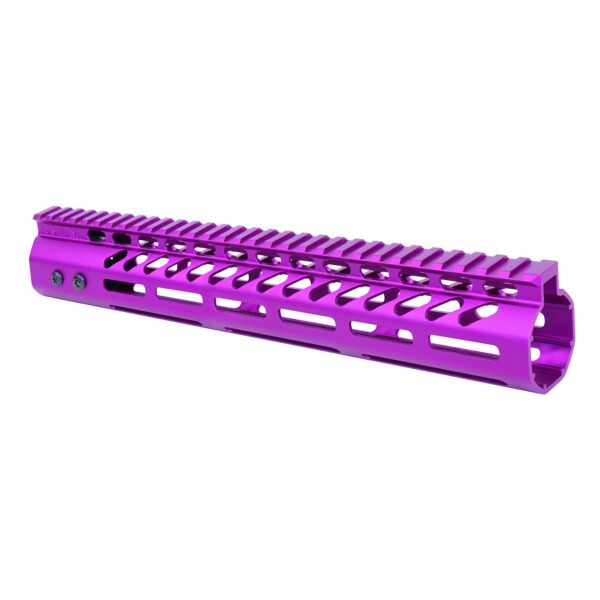 Anodized purple 12 M-LOK handguard with full-length Picatinny rail for .308 caliber rifles.