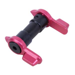 Guntec USA AR-15 short throw safety, anodized rose, with dual red extensions.