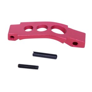 Anodized rose AR-15 enhanced trigger guard with installation accessories.