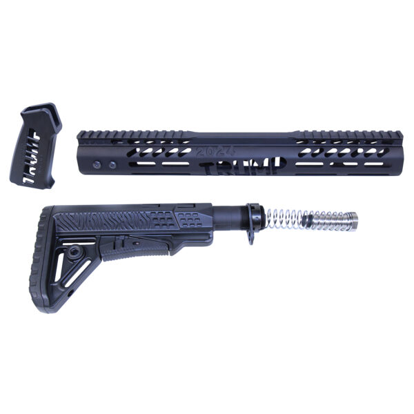 AR .308 Trump Series black anodized handguard and collapsible stock set.