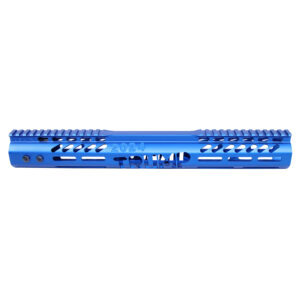 Bright blue .308 Cal 15 Trump Series M-LOK handguard with full-length Picatinny rail.