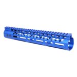 Blue anodized 12-inch Guntec USA M-LOK handguard with top rail for .308 caliber rifles.