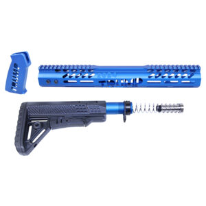 AR .308 Trump Series blue anodized gun accessories with rail system and recoil spring.