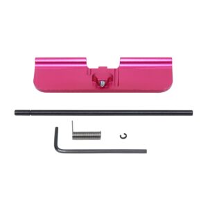 Rose anodized AR-15 Gen 3 dust cover assembly with tools and components.