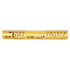 Guntec USA gold .308 Cal 15 Trump Series M-LOK handguard with top rail.