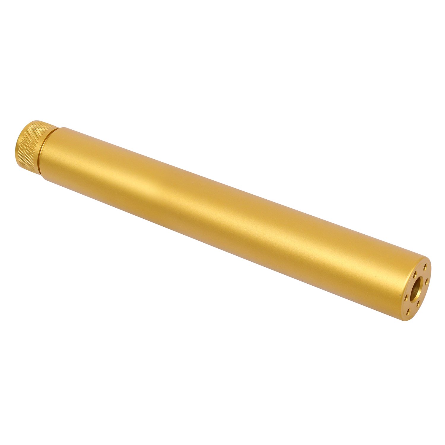 Gold-toned 9-inch AR-15 mock suppressor with a sleek, unmarked design.