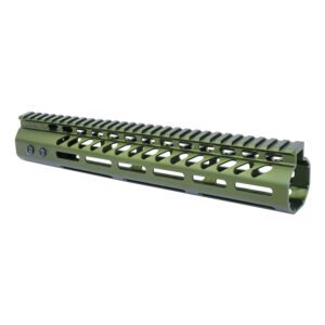 Olive drab 12 Guntec USA M-LOK handguard for .308 caliber with top rail.