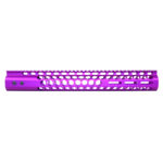 Purple Guntec AR-15 M-LOK Handguard, 15-inch Honeycomb Design, Free Floating with Top Rail.