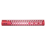 Red 15-inch Honeycomb M-LOK Handguard for .308 Cal with Top Rail.