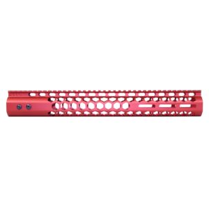 Red 15-inch Honeycomb M-LOK Handguard for .308 Cal with Top Rail.